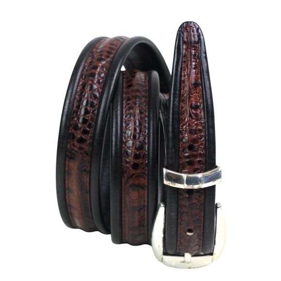 BRIGHTON BROWN REAL LEATHER CROCO PRINT 1 1/8"Wd CASUAL DRESS BELT Sz 40 (70t - Picture 1 of 12